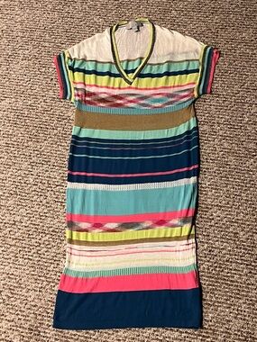 Vintage Missoni Multicolor Striped V-Neck Midi Dress